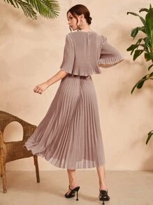 Modelyn 荷叶袖褶皱下摆连衣裙长款晚礼服 - 杏色 - 查看 2