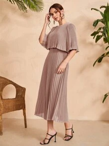 Modelyn 荷叶袖褶皱下摆连衣裙长款晚礼服 - 杏色 - 查看 4