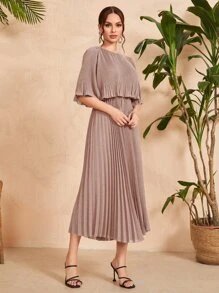 Modelyn 荷叶袖褶皱下摆连衣裙长款晚礼服 - 杏色 - 查看 5