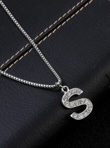 Hombres Collar con diamante de imitación colgante de letra - Plateado - Ver 1