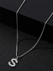 Hombres Collar con diamante de imitación colgante de letra - Plateado - Ver 2