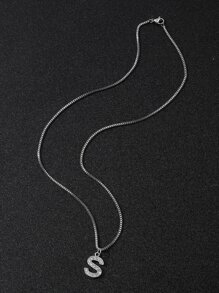 Hombres Collar con diamante de imitación colgante de letra - Plateado - Ver 3