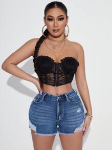 SHEIN SXY Ripped Frayed Raw Hem Denim Shorts