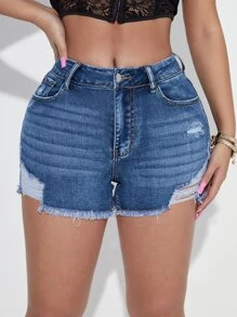 SHEIN SXY Ripped Frayed Raw Hem Denim Shorts