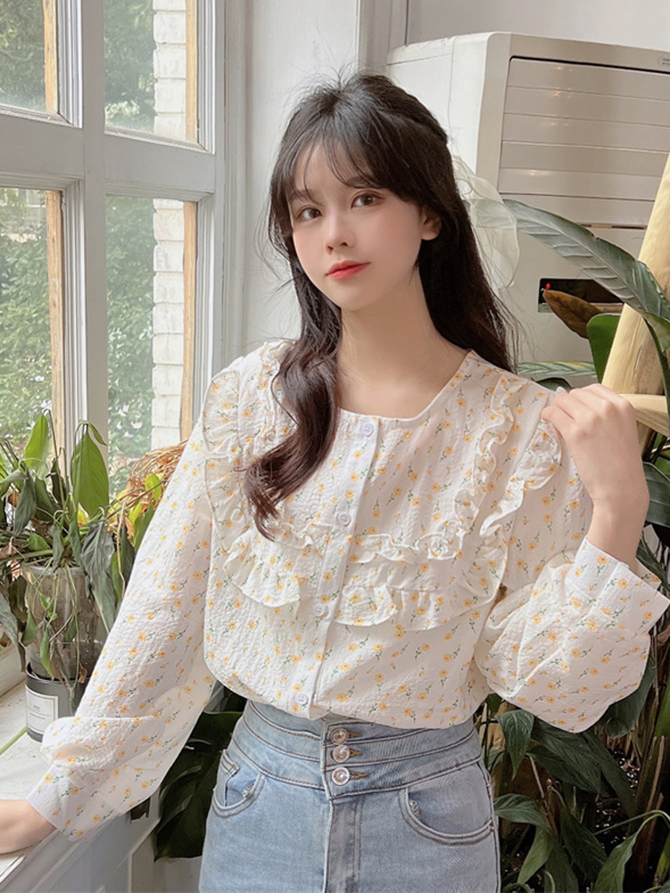 Honeyspot 小花柄 フリルトリム ブラウス