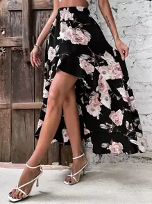 Breezaya 印花前短後長半身裙 - 黑色 - 查看 4