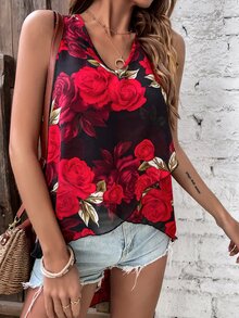 印花高低下擺雪紡襯衫 - 彩色 - 查看 5