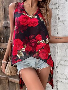 印花高低下擺雪紡襯衫 - 彩色 - 查看 7