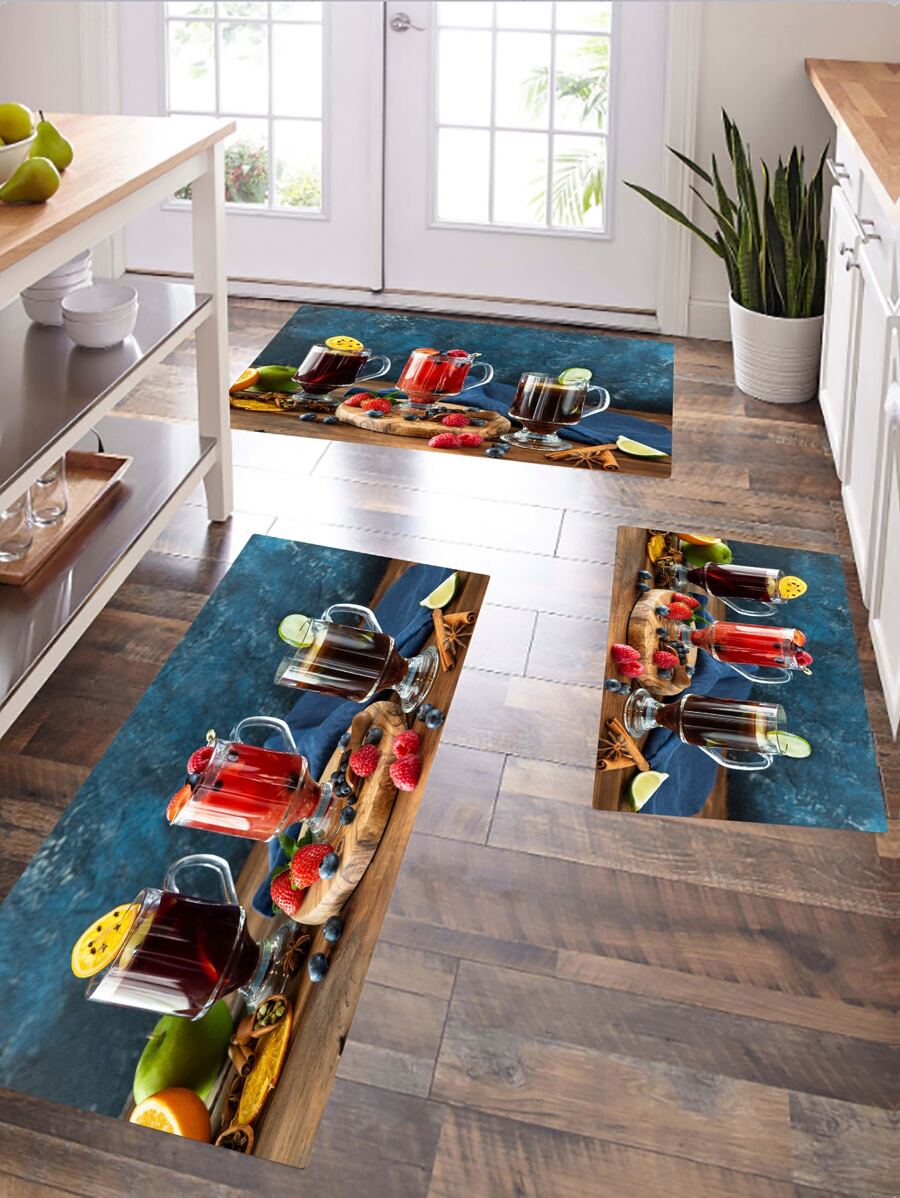 1pc Juice Pattern Non-slip Kitchen Rug - Multicolor - View 1