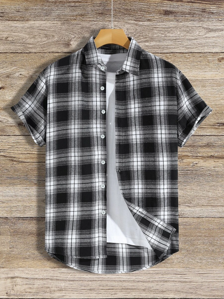 Manfinity Homme Men Plaid Print Shirt Without Tee - Black and White - View 1