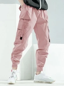 Manfinity Hypemode Men Flap Pocket Side Cargo Trousers - Dusty Pink - View 1