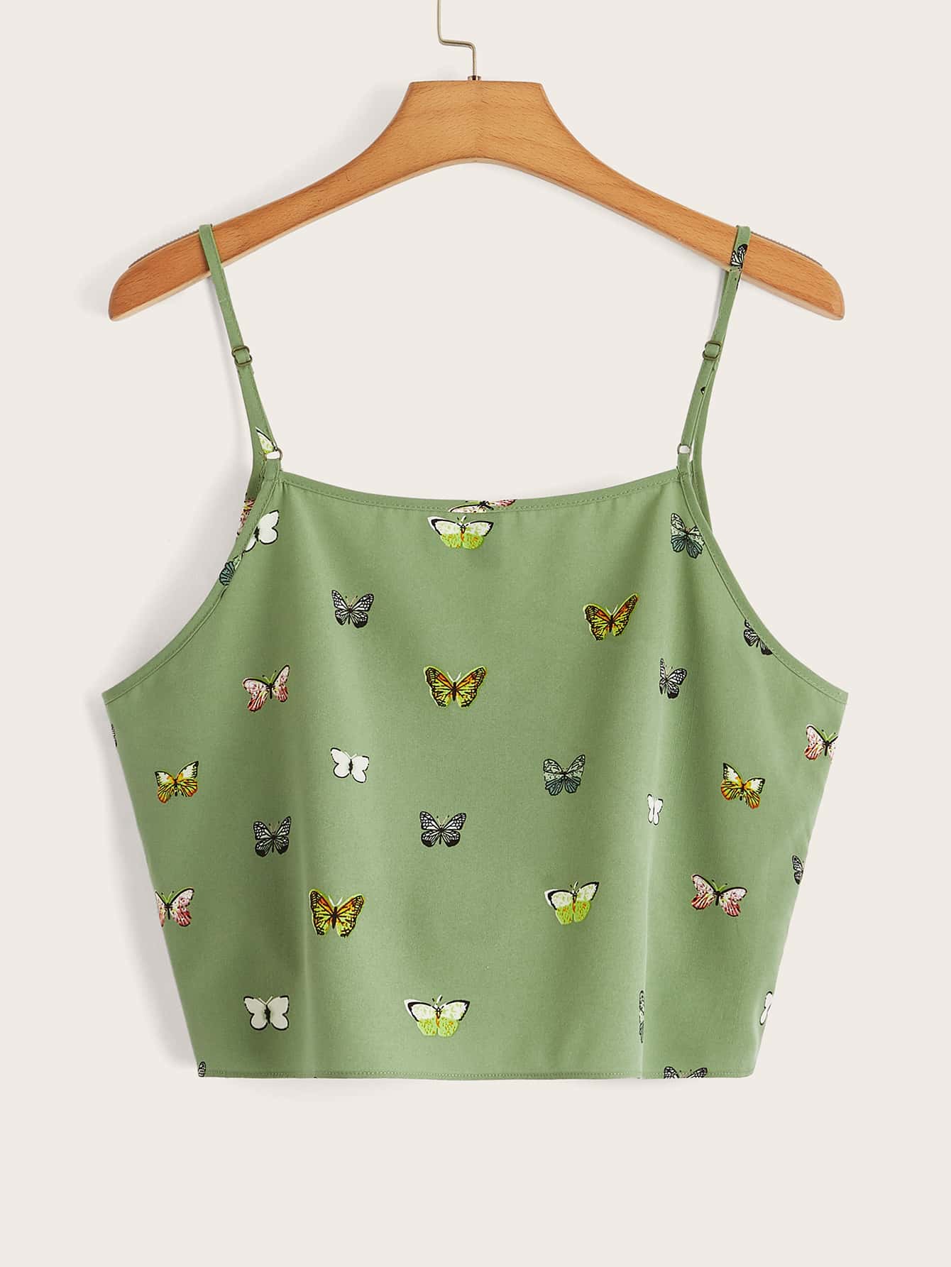 Plus Size Boho Butterfly Print Knot Front Cami Top, For Summer