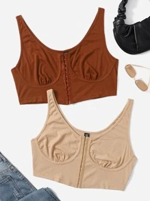 SHEIN EZwear Plus Size 2 Packs Ruched Bust Tank Top - Multicolor - View 1