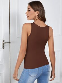 SHEIN Essnce Solid Tank Top - Chocolate Brown - View 2