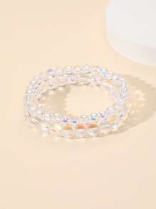 2pcs Clear Beaded Bracelet