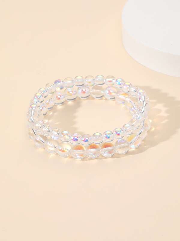 2pcs Clear Beaded Bracelet