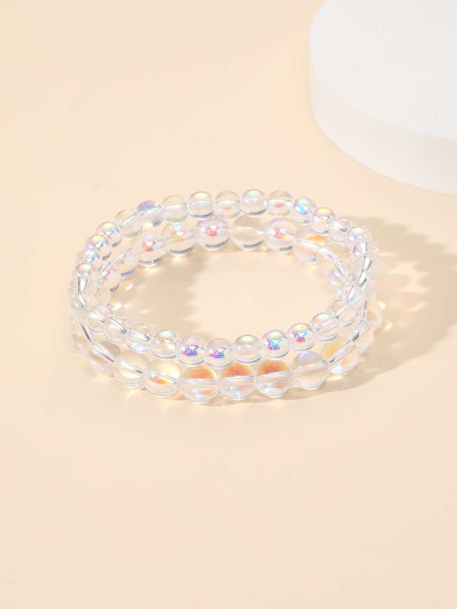 2pcs Clear Beaded Bracelet