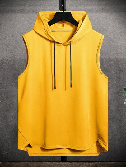 Manfinity Homme Men Drawstring Hooded High Low Hem Tank Top