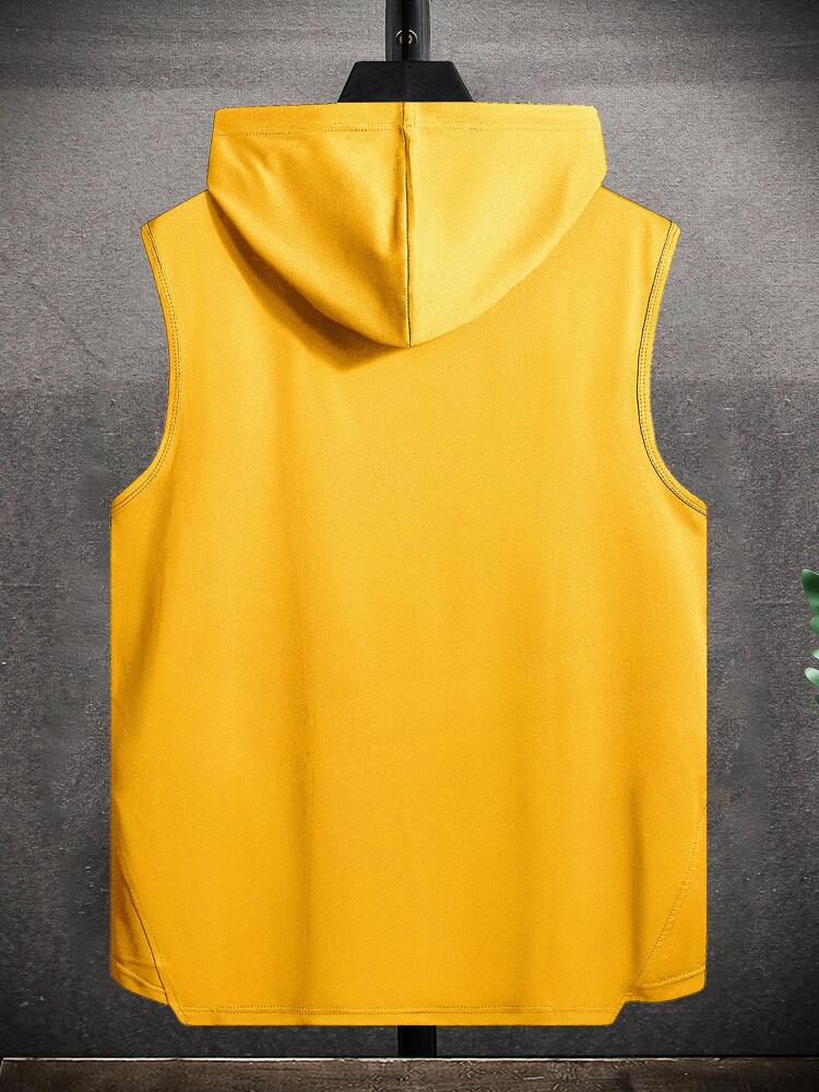 Men Drawstring Hooded High Low Hem Tank Top