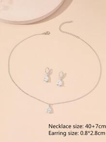 3pcs Water-drop Gemstone Decor Jewelry Set - Silver - View 3