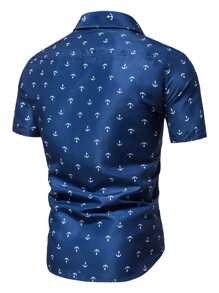 Manfinity Homme Men Allover Anchor Print Loose Shirt, Men Button Up Shirt Design