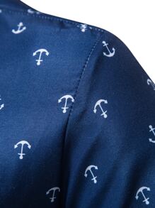 Manfinity Homme Men Allover Anchor Print Loose Shirt, Men Button Up Shirt Design