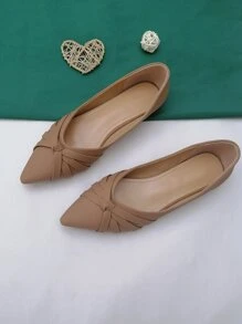 秋冬女士芭蕾平底尖头一脚蹬休闲优雅交叉凉鞋，适合日常穿着 - 卡其色 - 查看 3