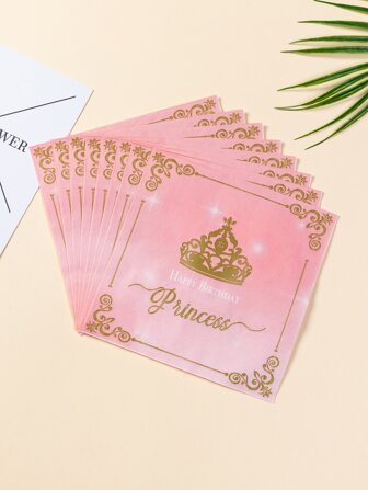20pcs Crown Print Disposable Napkin, Pink Paper Napkin For Birthday Party,Christmas