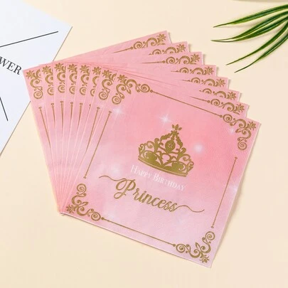 20 piezas Servilletas desechables con estampado de corona, servilletas de papel rosa para fiesta de cumpleaños, Navidad