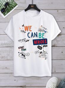 Manfinity Homme Men Slogan & Graffiti Print Tee - White - View 1