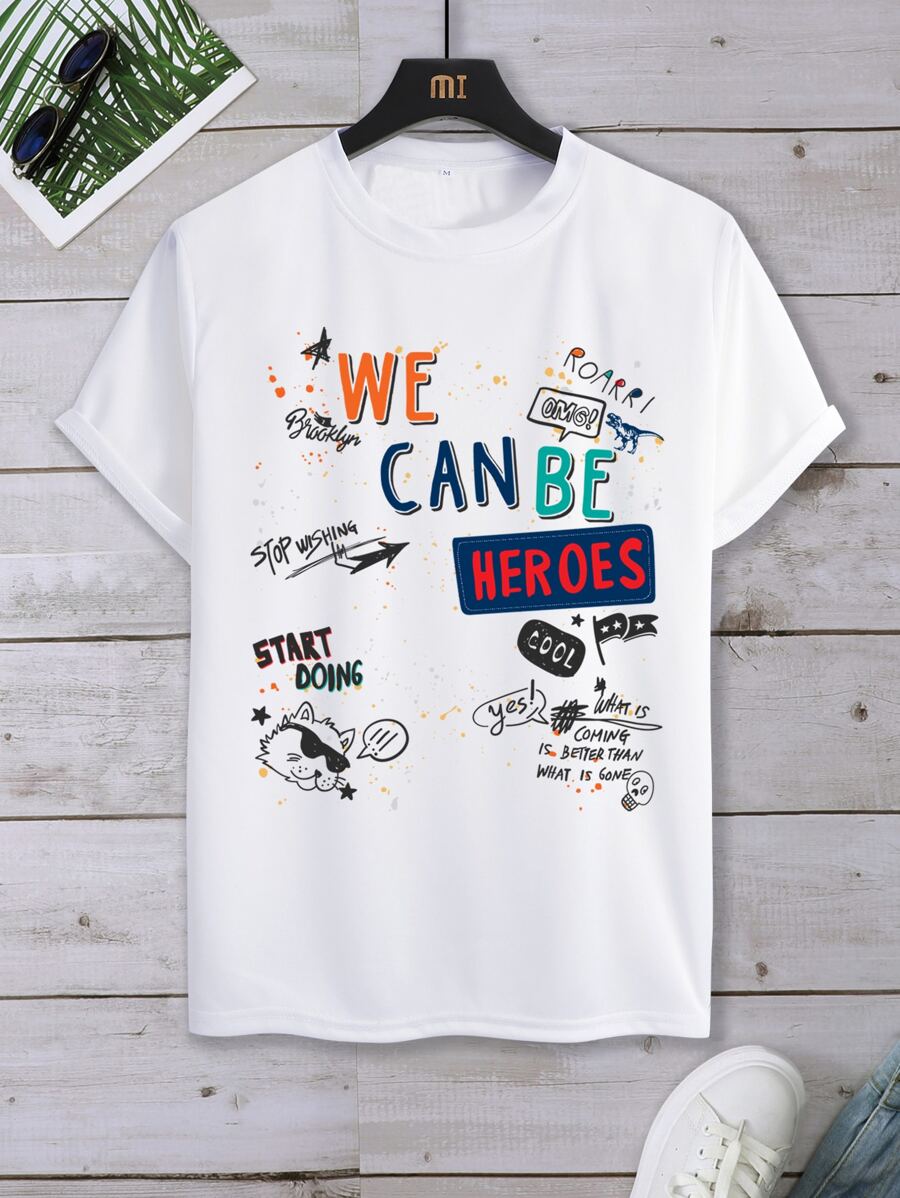 Manfinity Homme Men Slogan & Graffiti Print Tee - White - View 1