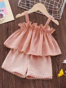 Bộ thời trang bé gái Xù màu trơn Dễ thương - Bụi hồng - Xem 2