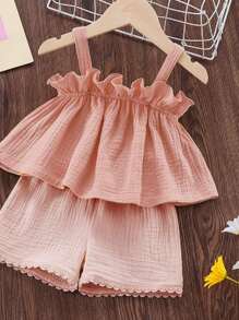 Bộ thời trang bé gái Xù màu trơn Dễ thương - Bụi hồng - Xem 3