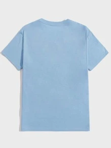 Stevenrhodes ROMWE MEN Camiseta de algodón con gráfico de letra para hombre, escuela - Azul - Ver 2