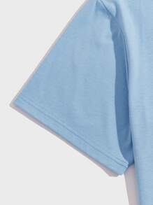 Stevenrhodes ROMWE MEN Camiseta de algodón con gráfico de letra para hombre, escuela - Azul - Ver 4