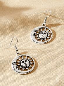 月亮和太陽細節圓形耳墜