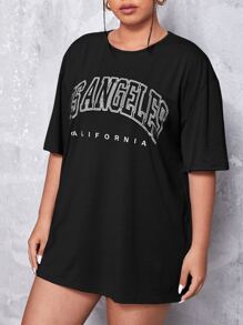 SHEIN EZwear Áo thun Plus size Lá thư Giải trí - màu đen - Xem 4