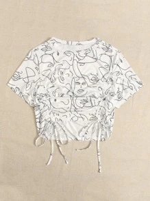 CovetEZ 大碼抽象人物圖案抽繩下擺T恤 - 白色 - 查看 3