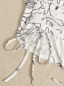 CovetEZ 大碼抽象人物圖案抽繩下擺T恤 - 白色 - 查看 4