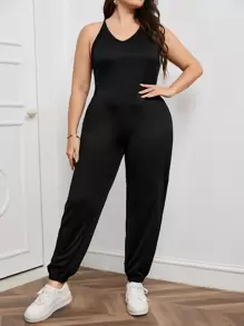 Jumpsuit halter con cordón trasero - Negro - Ver 1