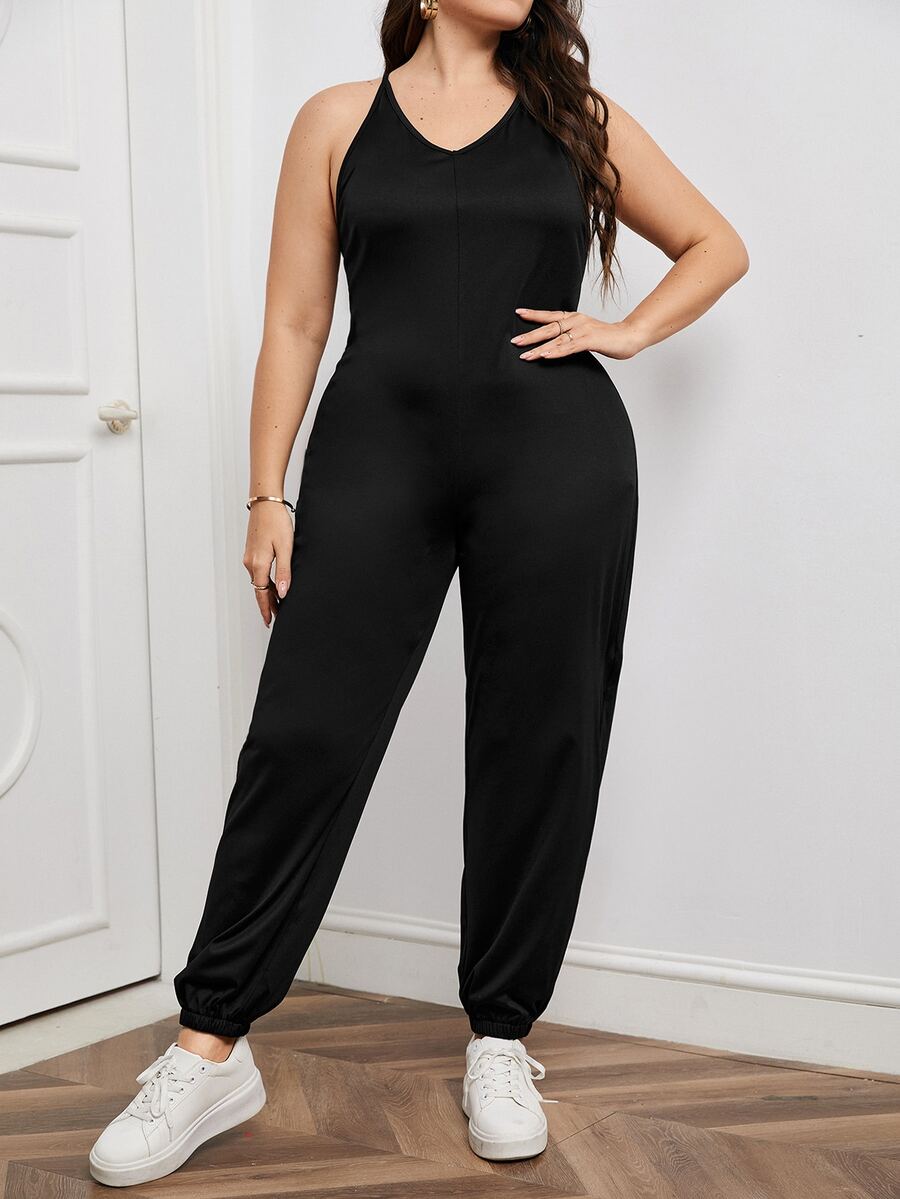 Jumpsuit halter con cordón trasero - Negro - Ver 1