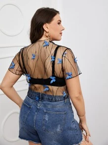 áo nữ kích thước lớn Đề can cắt Loại bướm Gợi cảm - màu đen - Xem 2