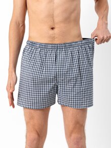 男士格紋印花平角內褲 - 彩色 - 查看 1