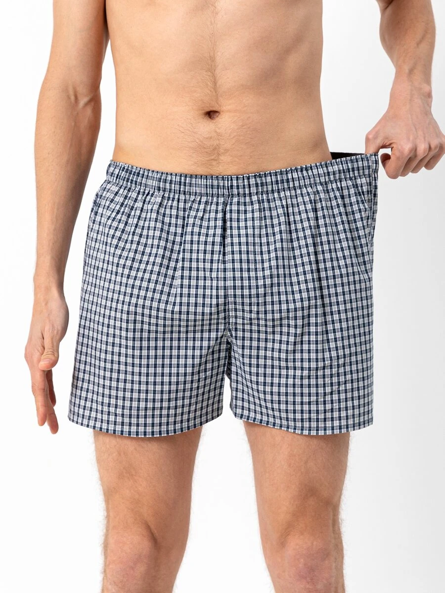 男士格紋印花平角內褲 - 彩色 - 查看 1