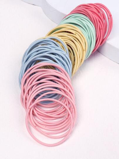 100pcs Girls' Korean Style High Elasticity Basic Hair Ties Suitable For Daily Life