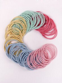 100 件裝女童韓式高彈基本款髮帶適合日常生活 - 彩色 - 查看 2