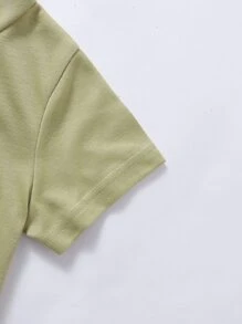 Niñitas Vestido estilo camiseta con estampado de conejo con capucha - Verde militar - Ver 3