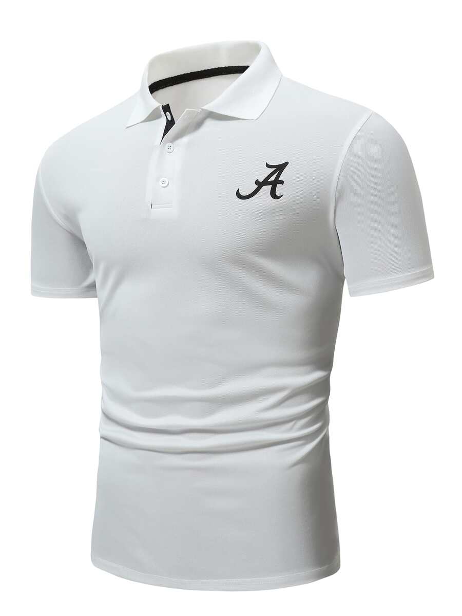 Manfinity Áo thun có cổ Nam Nút Lá thư Giải trí - trắng - Xem 1