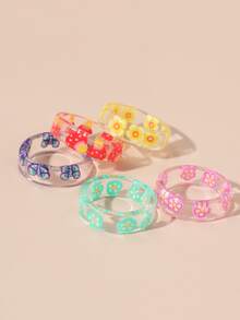 5 chiếc nhẫn in hoa và bướm - Nhiều màu - Xem 2