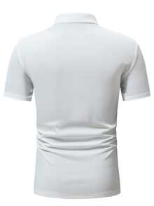 Manfinity Áo thun có cổ Nam Nút Lá thư Giải trí - trắng - Xem 2